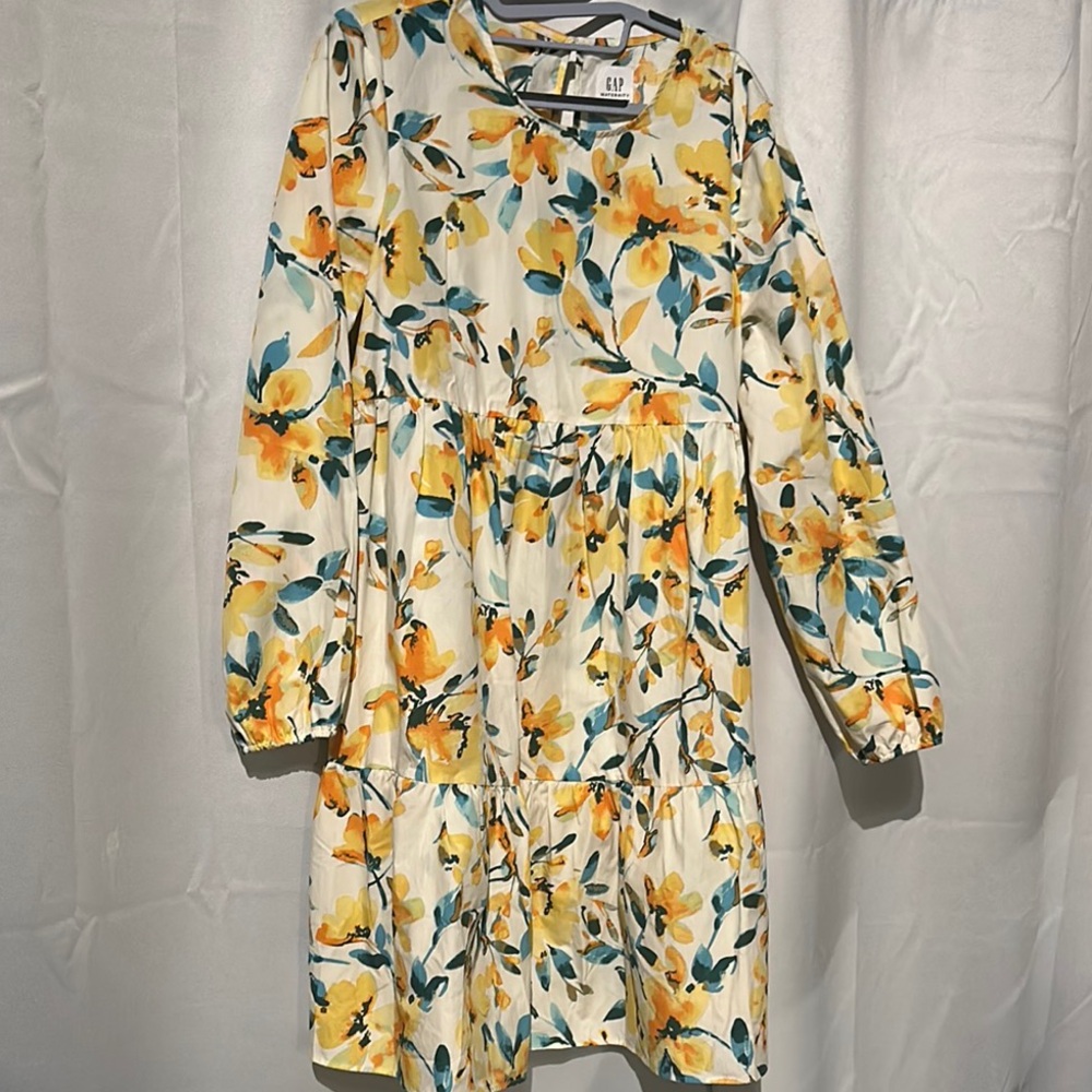 GAP Maternity (Size Large) Yellow and White Bishop Sleeve Sundress Resort Wear